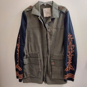 White Crow Jacket Military Green Black Stouche Embroidered Sleeves Large